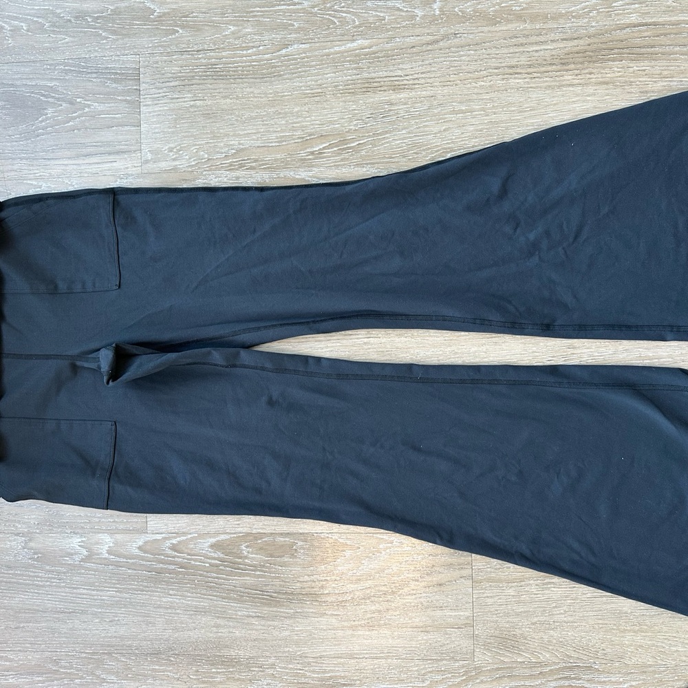 Black Fold Over Flared Yoga Pants